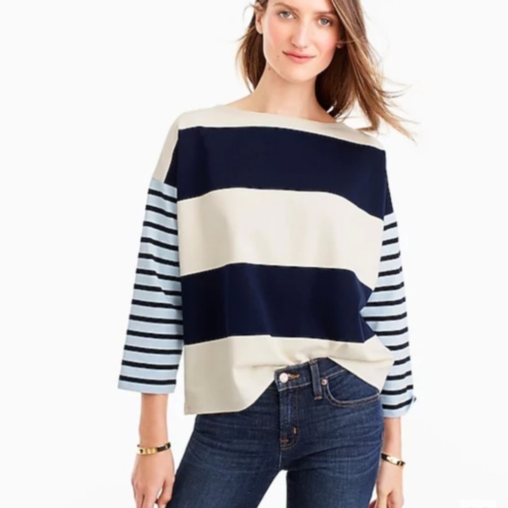 J. Crew Oversized Navy and Cream Stripped Top Size XXS